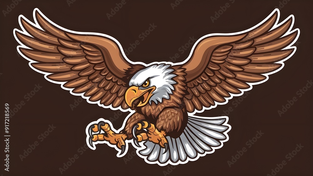Fototapeta premium A powerful and magnificent eagle mascot, representing freedom and resolve with its eyes fixed forward and wings spread wide, Mascot Logo, Animals