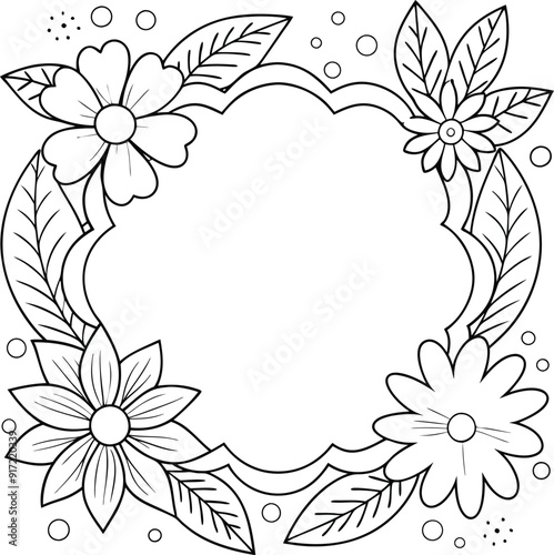 Hand drawn floral frame line art illustration 