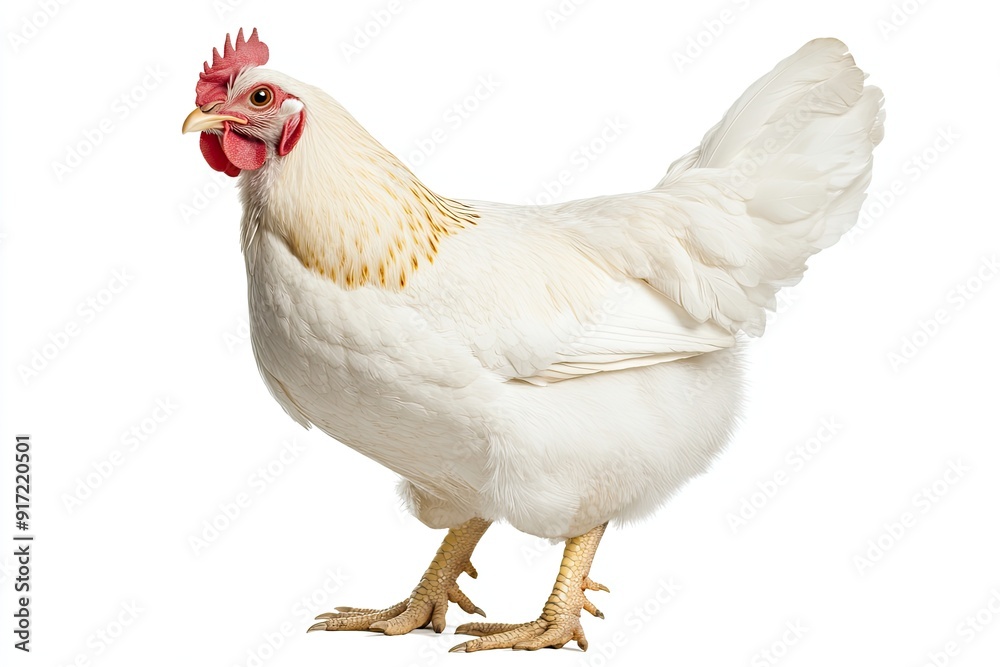 Chicken standing and clucking isolated on a white background Chicken standing and clucking isolated on a white background