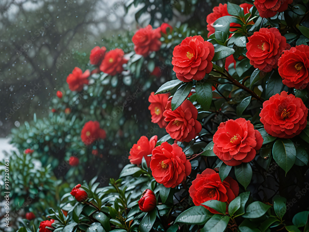 Camellia blooming in the snow Camellia blooming in the snow