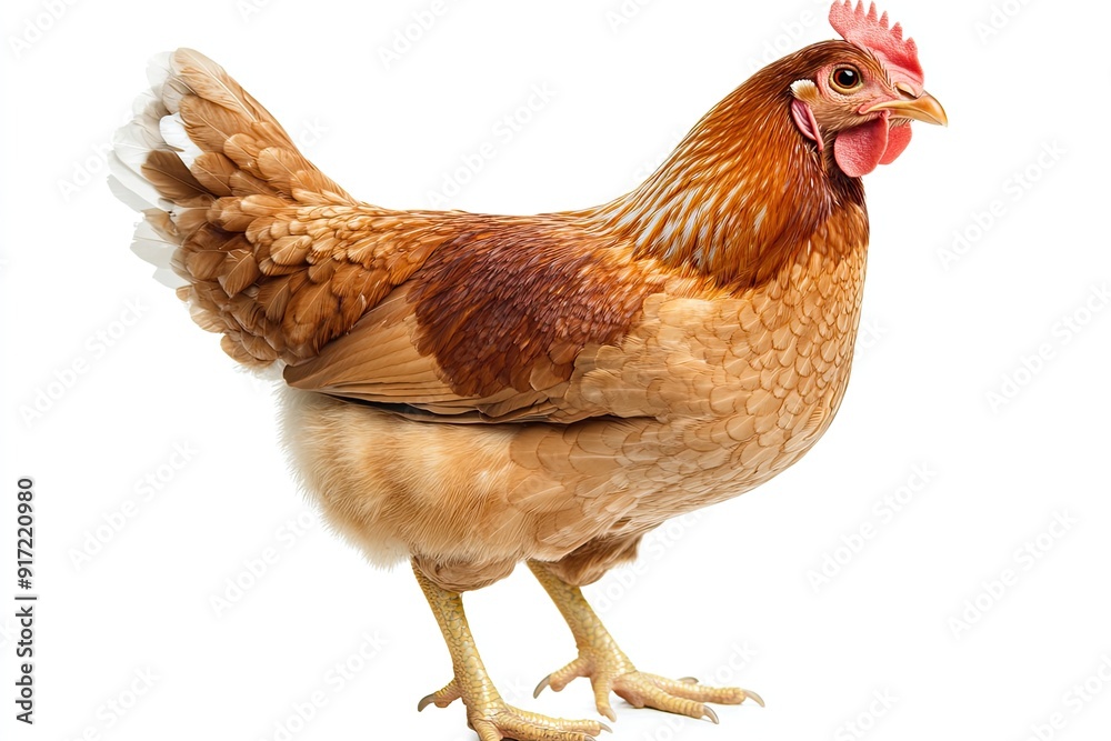 Fototapeta premium Chicken standing and clucking isolated on a white background