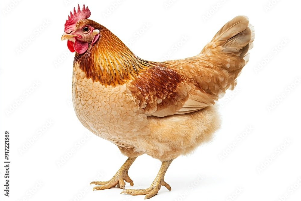 Fototapeta premium Chicken standing and clucking isolated on a white background