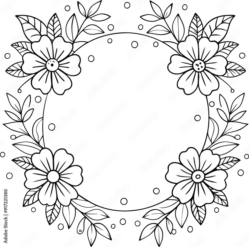 Hand drawn floral frame line art illustration Hand drawn floral frame line art illustration
