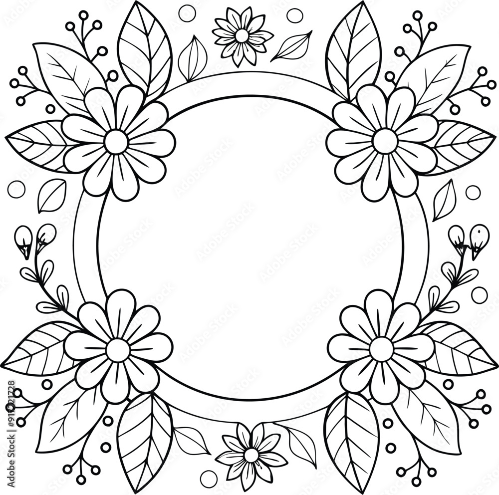Hand drawn floral frame line art illustration Hand drawn floral frame line art illustration