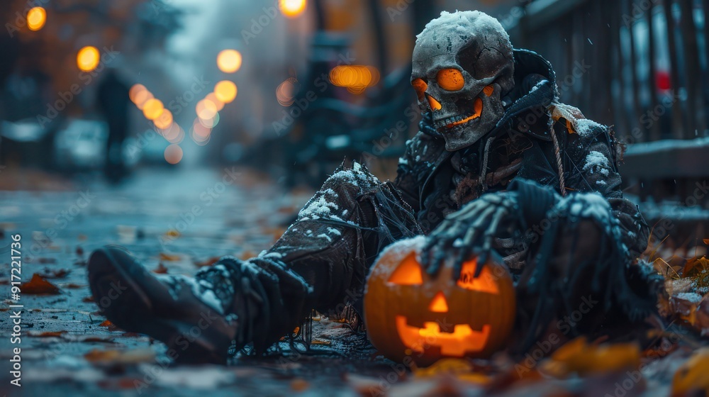 Holiday halloween banner background, Halloween Zombie Skeleton With Pumpkin, Halloween background with Evil Pumpkin, Holiday halloween banner background, Halloween Zombie Skeleton With Pumpkin, Halloween background with Evil Pumpkin,