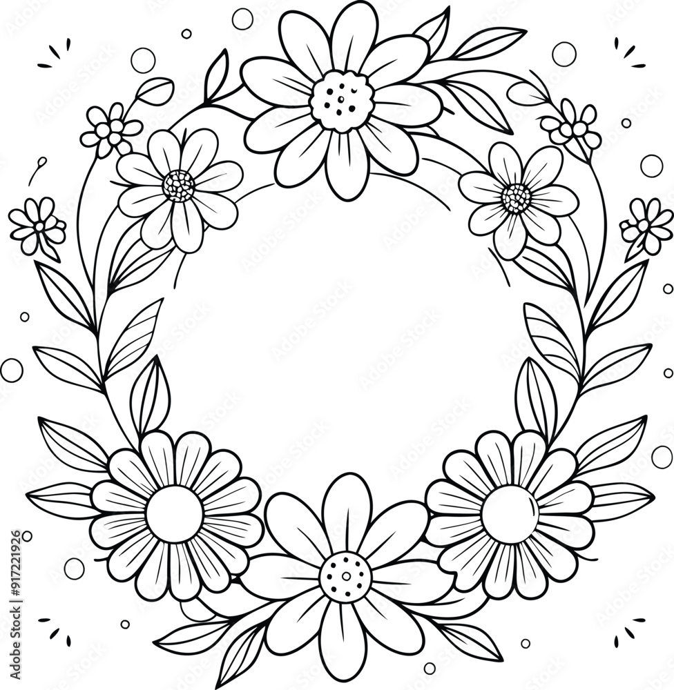 Hand drawn floral frame line art illustration Hand drawn floral frame line art illustration
