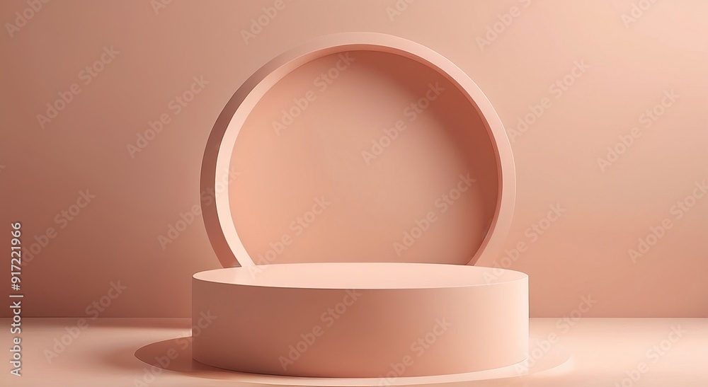 Podium Display in Soft Peach Color with 3D Geometric Forms - Minimalist Round Pedestal for Product Presentation. Made with Generative AI Technology Podium Display in Soft Peach Color with 3D Geometric Forms - Minimalist Round Pedestal for Product Presentation. Made with Generative AI Technology
