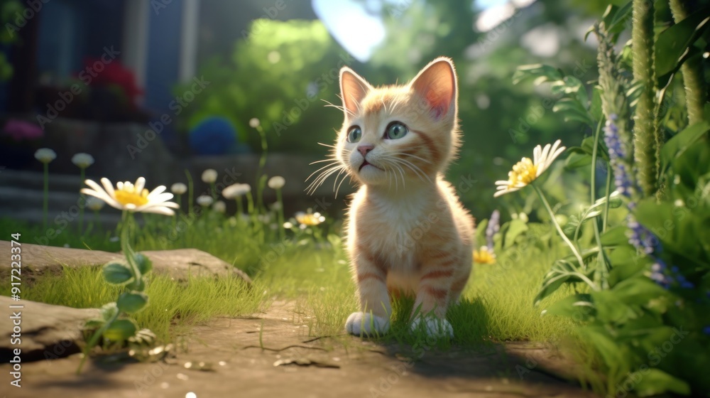 Obraz premium Cute Kitten in a Garden