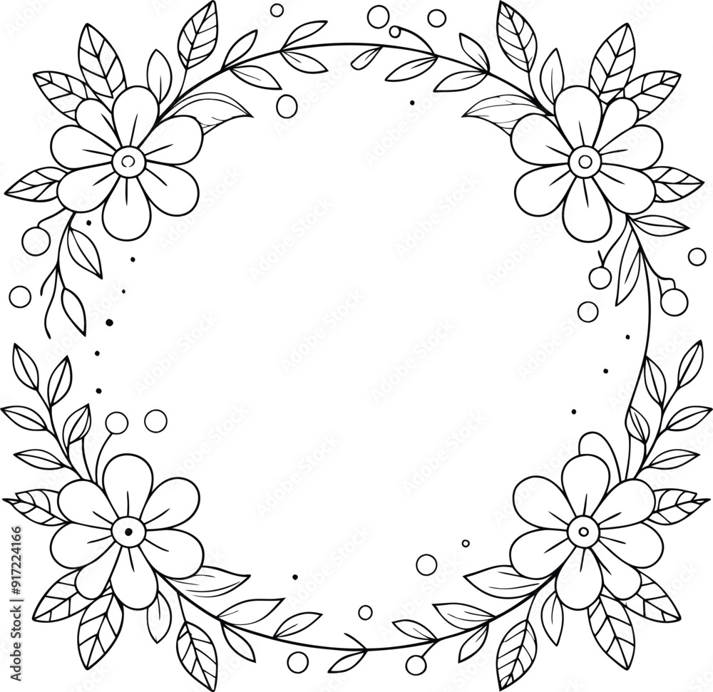 Hand drawn floral frame line art illustration Hand drawn floral frame line art illustration