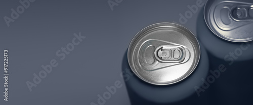 Aluminum can. Banner with aluminum beer cans on a dark background with copy space