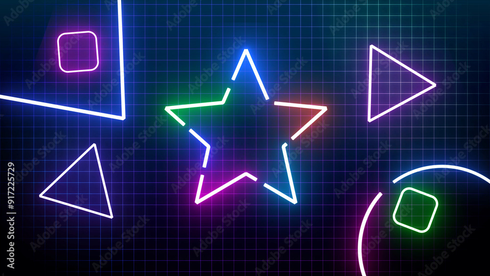 Abstract pattern star shape glow neon. Texture grid wireframe backdrop. Retro style 90s background. Abstract pattern star shape glow neon. Texture grid wireframe backdrop. Retro style 90s background.