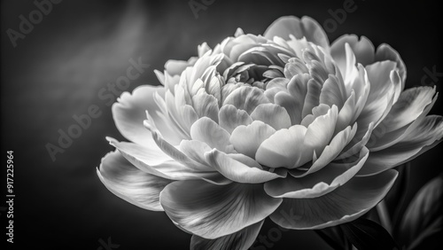 Fototapeta Naklejka Na Ścianę i Meble -  Close up of a monochrome peony in full bloom, flower, peony, monochrome, close up, bloom, petals, nature, beauty, plant