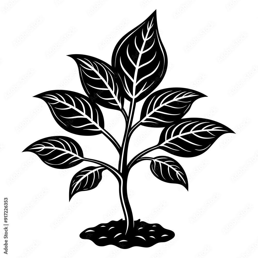 Young plant black art vector illustration