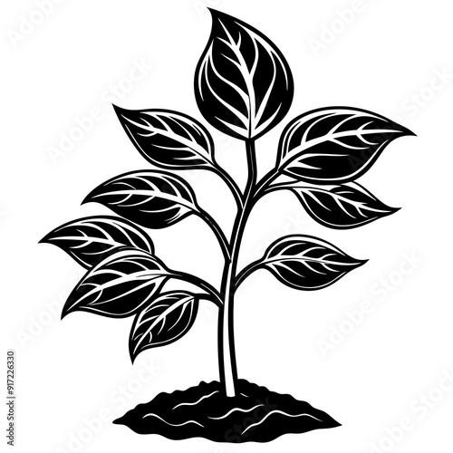 Young plant black art vector illustration