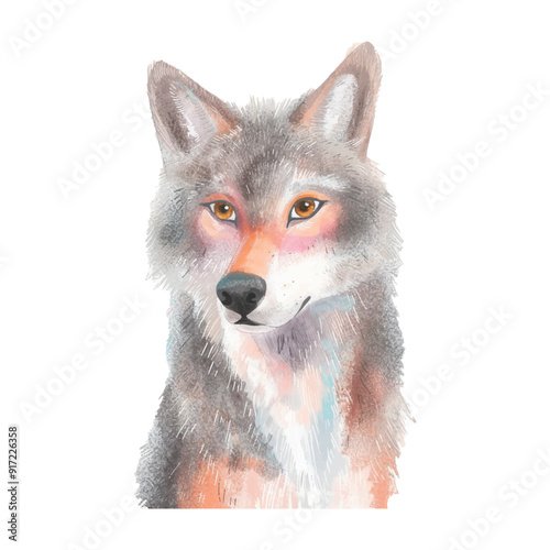 watercolor of wolf white background (8)