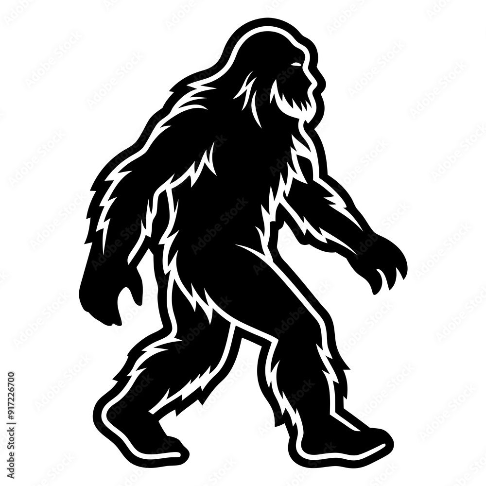 Obraz premium Sticker design of bigfoot walking in a silhouette style