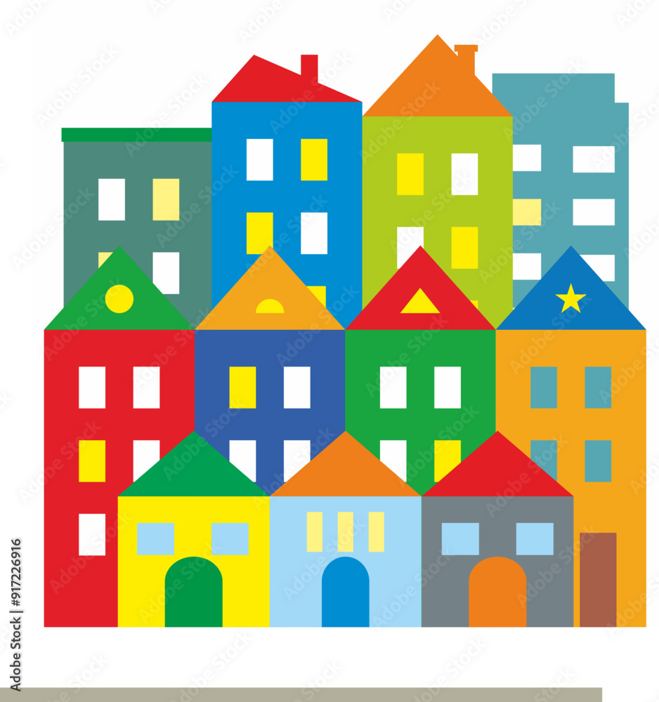 A large group of different houses, buildings, color vector illustration, banner
