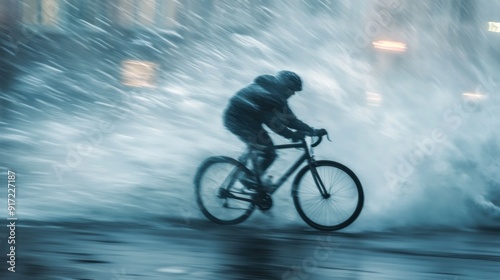 Cyclist Braving a Storm