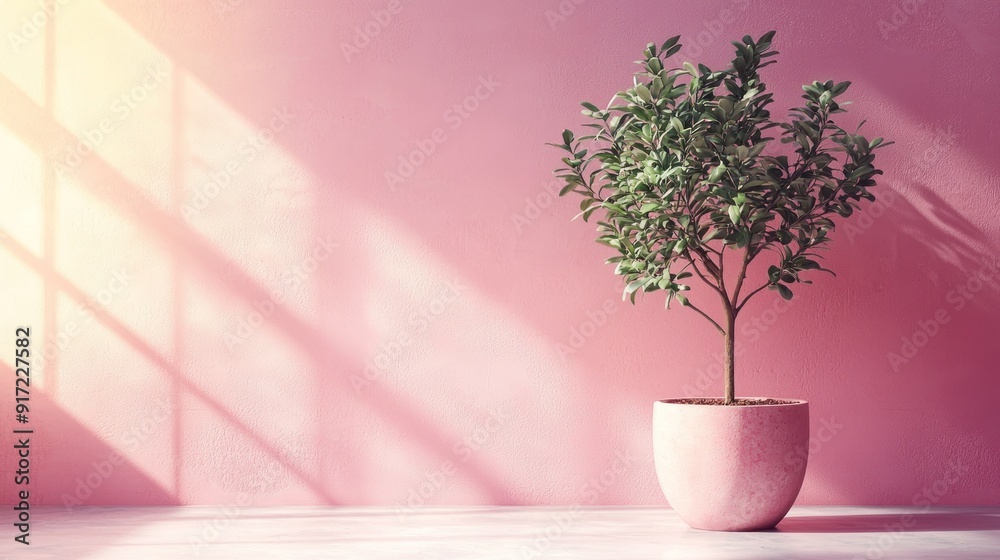 Mindfulness and Calm with a Potted Tree in Soft Pink Light Mindfulness and Calm with a Potted Tree in Soft Pink Light