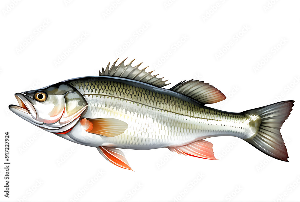 fresh sea bass fish displayed plain white background fresh sea bass fish displayed plain white background