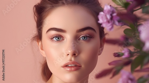 A Close-Up Portrait of a Young Woman with Flowers