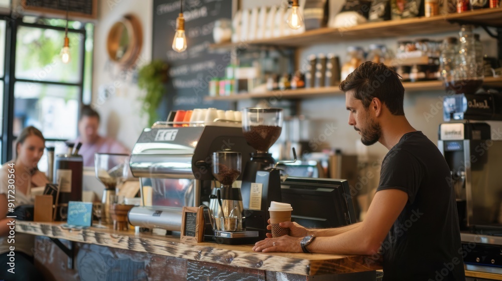 Man ordering coffee at the counter of a trendy coffee shop Man ordering coffee at the counter of a trendy coffee shop