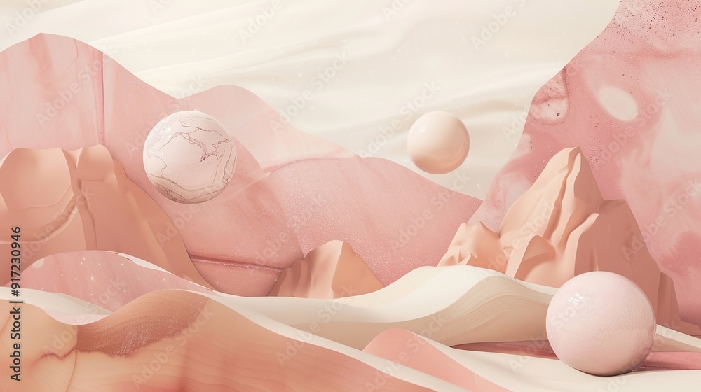 Minimalist style three-dimensional geometry e-commerce pink C4D background，Surreal Abstract Landscape with Pink Tones