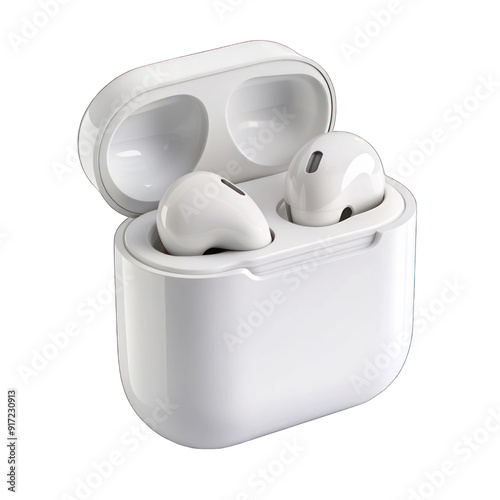 A white case with two earbuds on transparent background photo