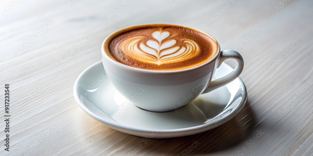 Aromatic Latte Art in a White Mug on a Wooden Table, latte art, coffee, beverage, caffeine Aromatic Latte Art in a White Mug on a Wooden Table, latte art, coffee, beverage, caffeine