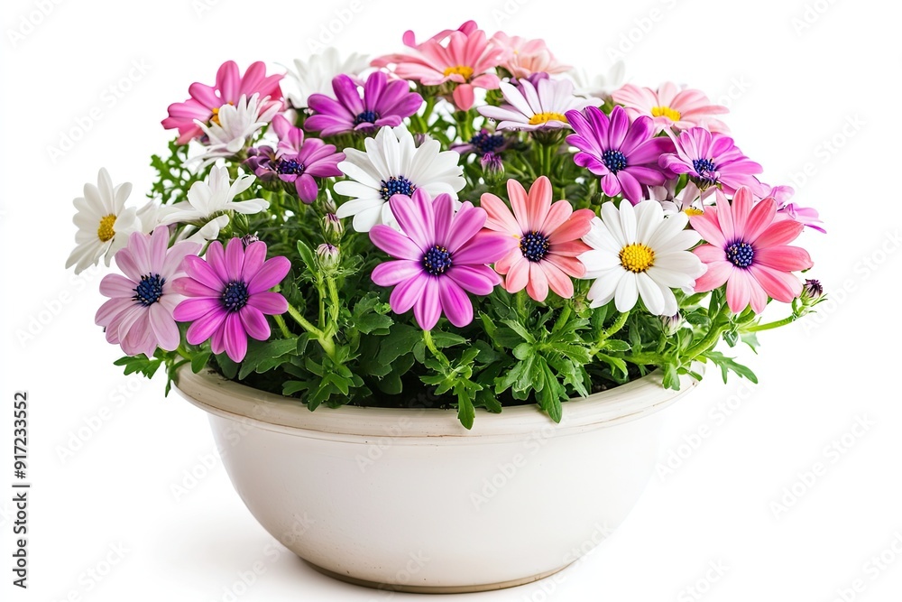 Colorful cineraria flowers in the pot isolated on a white background