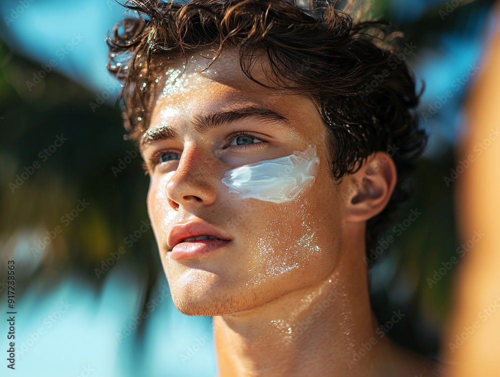face young man hipster with cream on face face young man hipster with cream on face