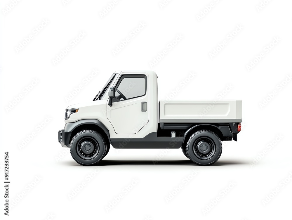 Electric utility vehicles in a corporate fleet, side view, minimalist design, isolated on white background Electric utility vehicles in a corporate fleet, side view, minimalist design, isolated on white background