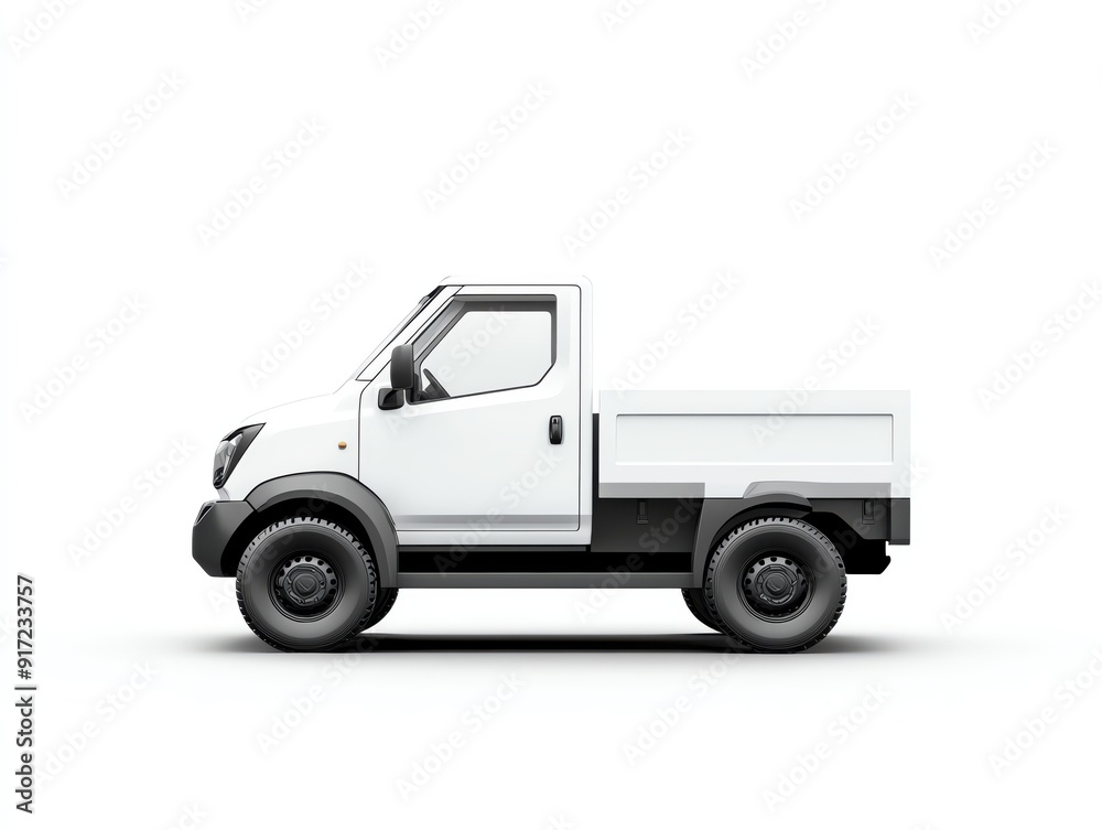 Electric utility vehicles in a corporate fleet, side view, minimalist design, isolated on white background Electric utility vehicles in a corporate fleet, side view, minimalist design, isolated on white background