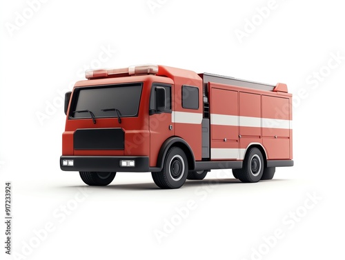 Fleet of electric fire trucks, emergency scenario, detailed 3D illustration, isolated on white background
