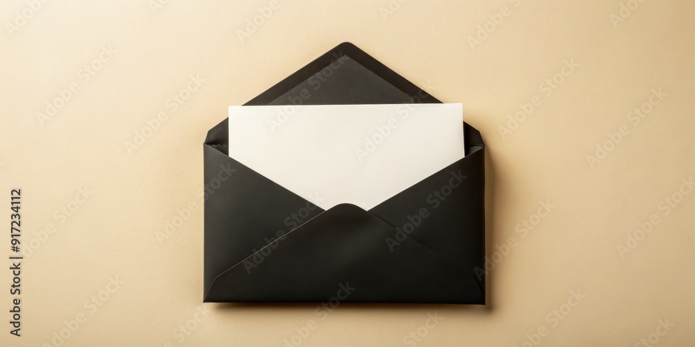 Black Envelope with Blank Card on a Beige Background, Envelope, Card, Stationery, Mockup Black Envelope with Blank Card on a Beige Background, Envelope, Card, Stationery, Mockup