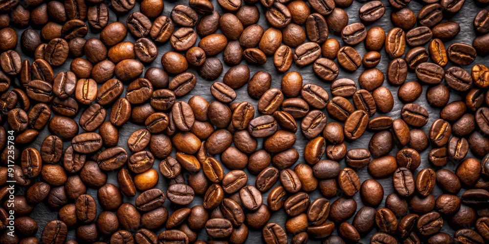 Obraz premium Close-Up of Roasted Coffee Beans, Overhead View, Dark Background, Coffee Beans, Roasted Coffee, Coffee, Caffeine