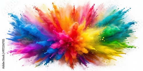 Colorful Powder Explosion, white background, abstract, vibrant, splash, Holi, festival