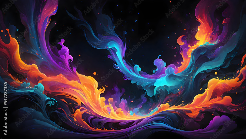 Obraz premium Fractal Waves of Light and red blue purple flaming in abstract background