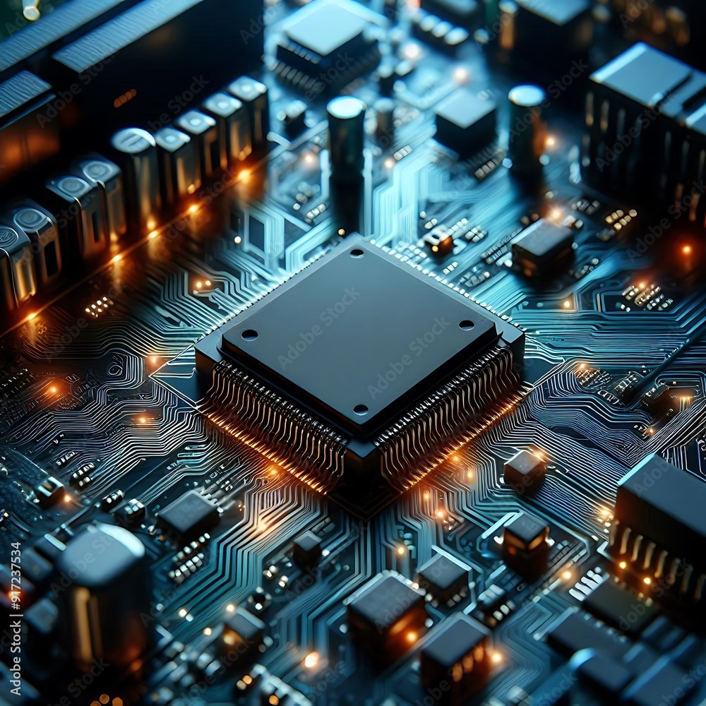 Fototapeta premium electronic circuit board with processor