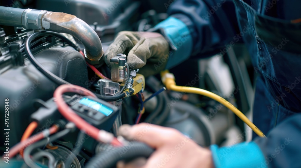 Professional repairman using tools to service an air conditioning system Professional repairman using tools to service an air conditioning system