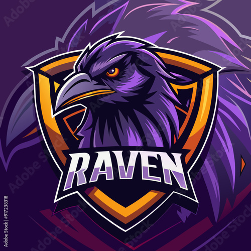 Raven crow mascot esport game logo illustration for sport game team