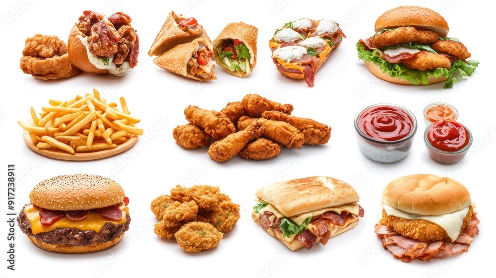American Fast Food set, isolated on white background American Fast Food set, isolated on white background