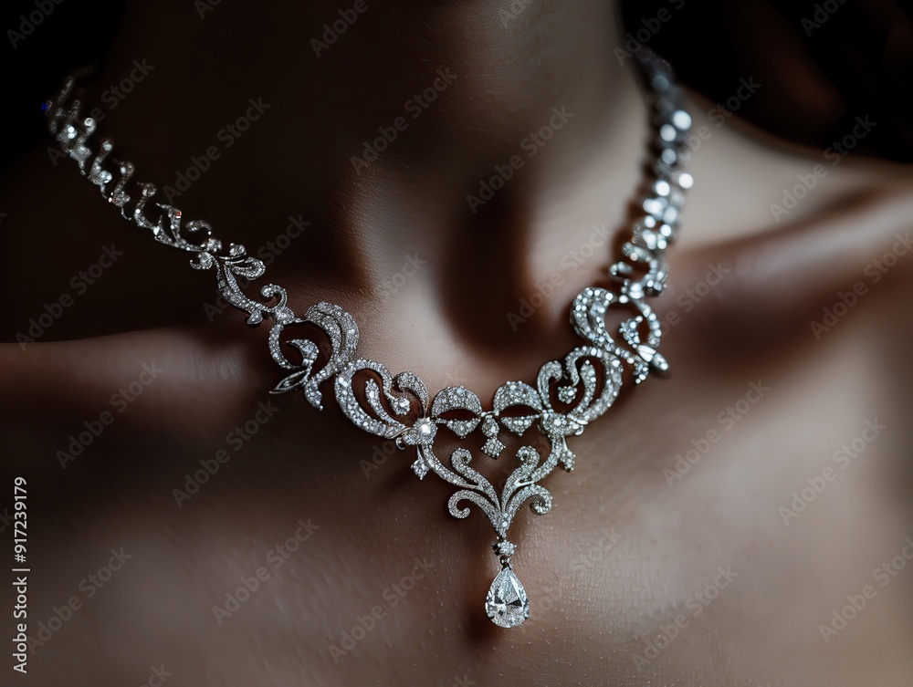 Young woman with diamond luxury necklace Young woman with diamond luxury necklace