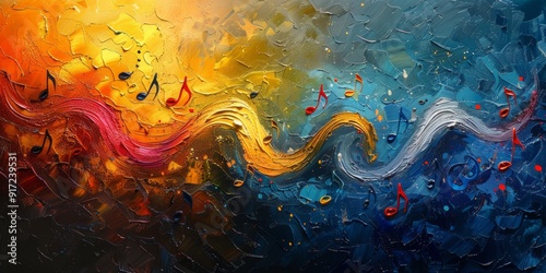 Abstract Painting of Musical Notes in a Wave Pattern