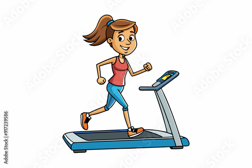 Woman Running on Treadmill Vector Illustration - Cartoon, Clipart, and Line Art Design
