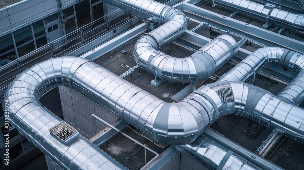 Naklejka premium Industrial HVAC equipment installed in commercial building
