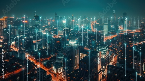 Wallpaper Mural Cyberpunk Cityscape with Digital Connections Torontodigital.ca