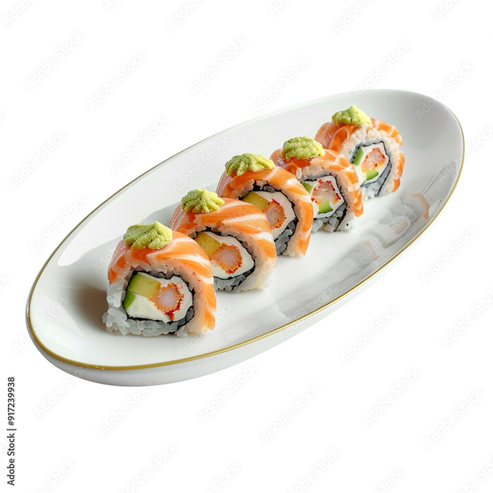 Uramak sushi dish isolated on white background full depth of field Uramak sushi dish isolated on white background full depth of field