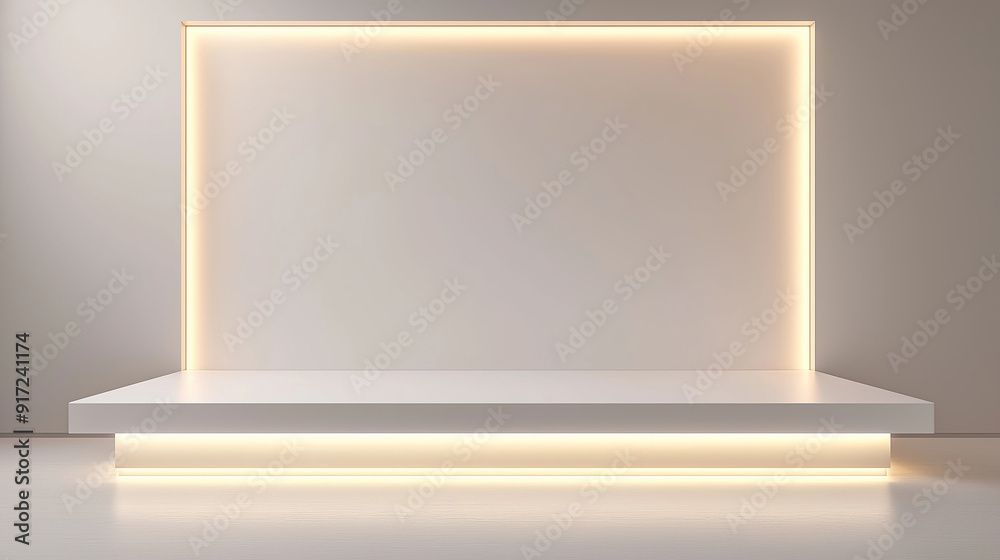 pedestal,podium,mock up for product display, White platform with warm light and empty space. pedestal,podium,mock up for product display, White platform with warm light and empty space.