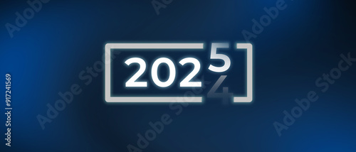 Flipping new year 2024 to 2025. Blue happy new year changing. Modern start new business strategy concept